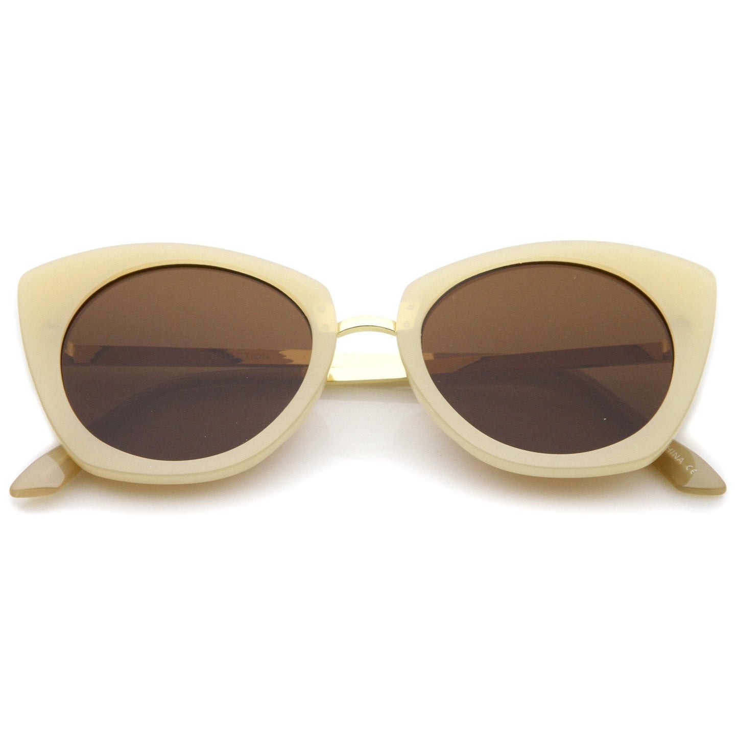 Bold Round Metal Temple Cat Eye Sunglasses